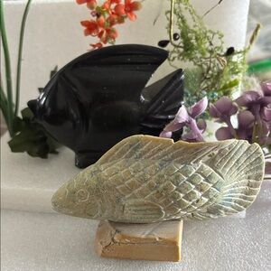 Stone Carved Fish Obsidian and soapstone Sculpture